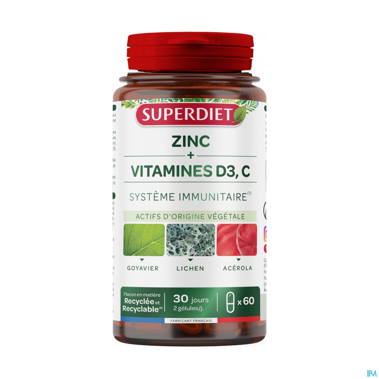 Superdiet Zinc + Vitamine D3 Vitamine C Gelule 60