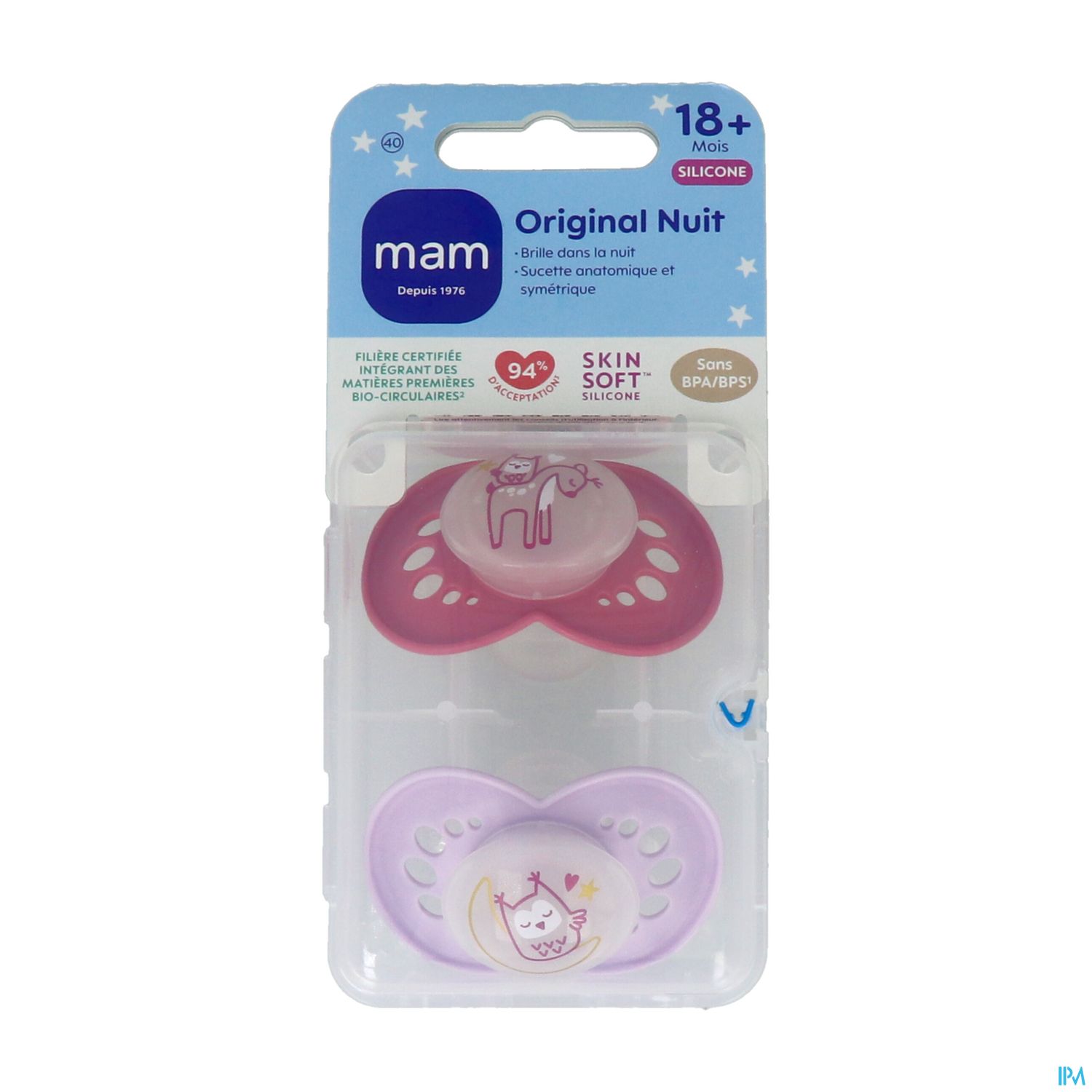Mam Sucette Original Nuit +18m Silicone X2