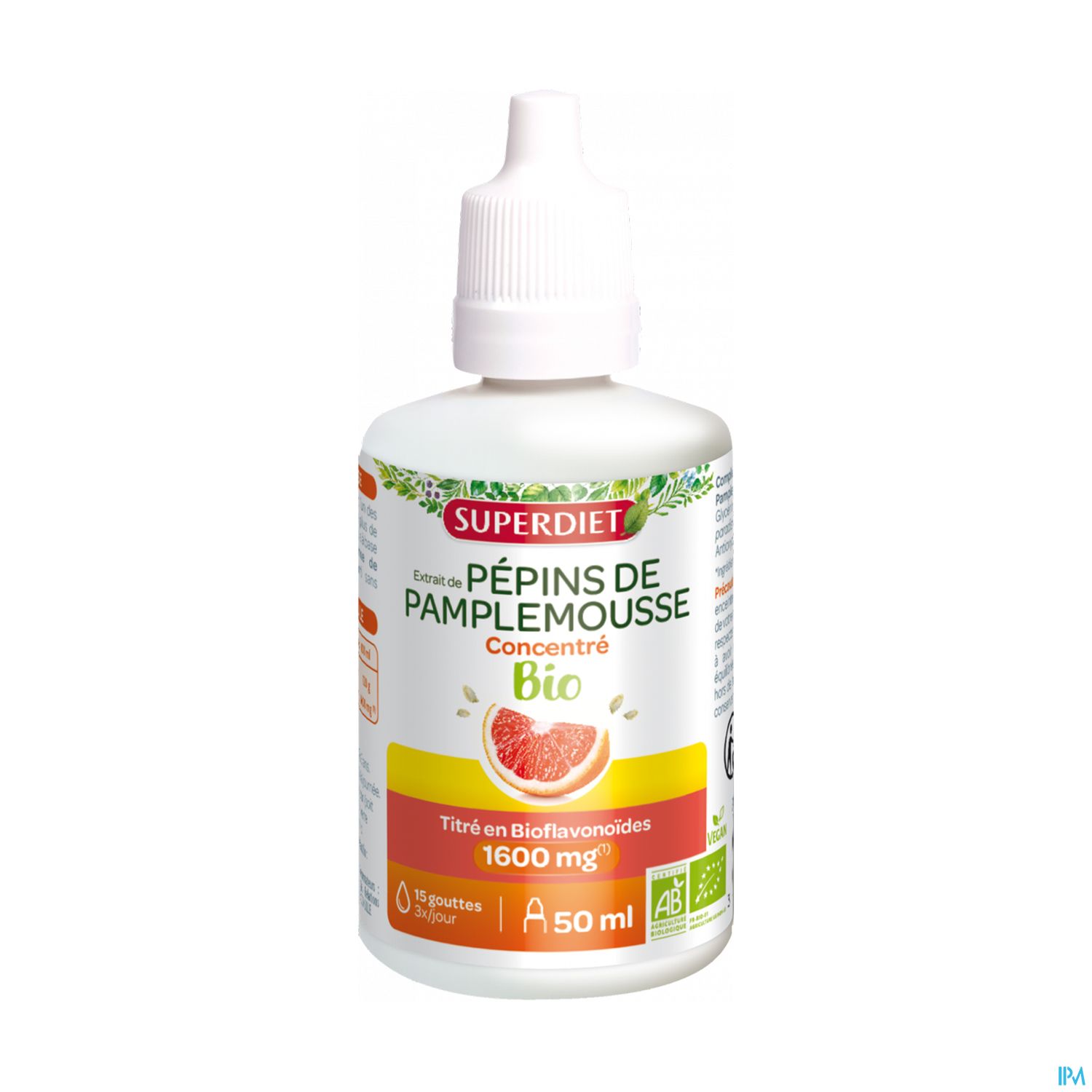 Superdiet Extrait De Pepins De Pamplemousse 1600mg Bio Solution 50ml