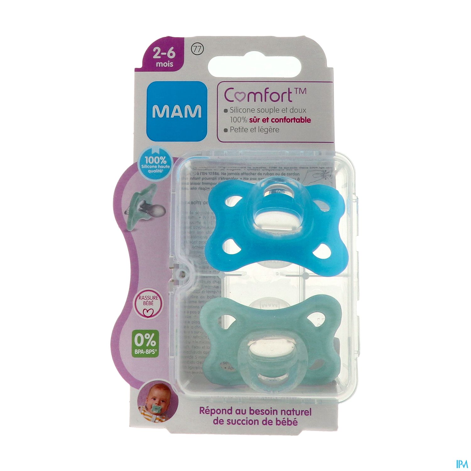 MAM SUCETTE CONFORT BLEU 2-6 SIICON