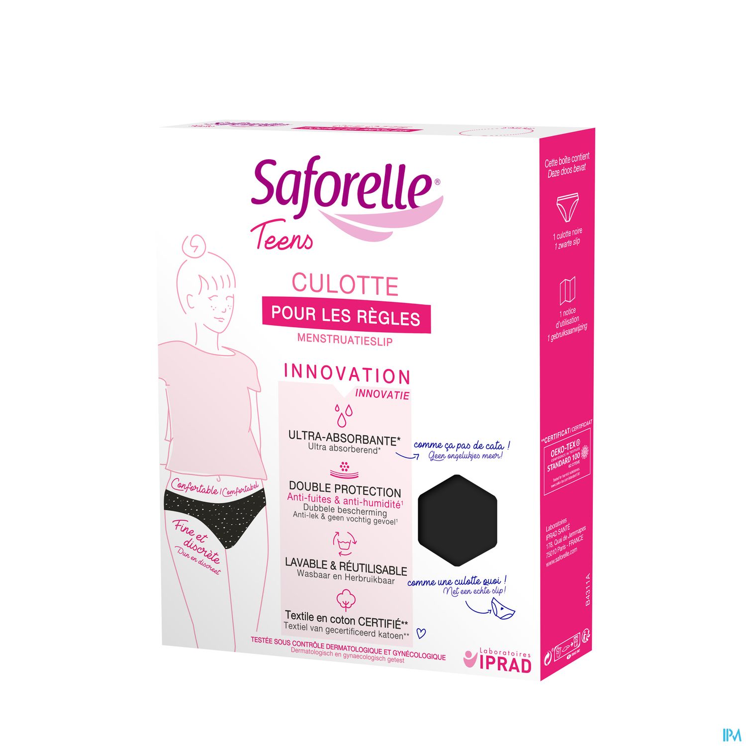 Saforelle Culotte Teens Pour Les Regles Noire Etoilee Taille 14 Ans