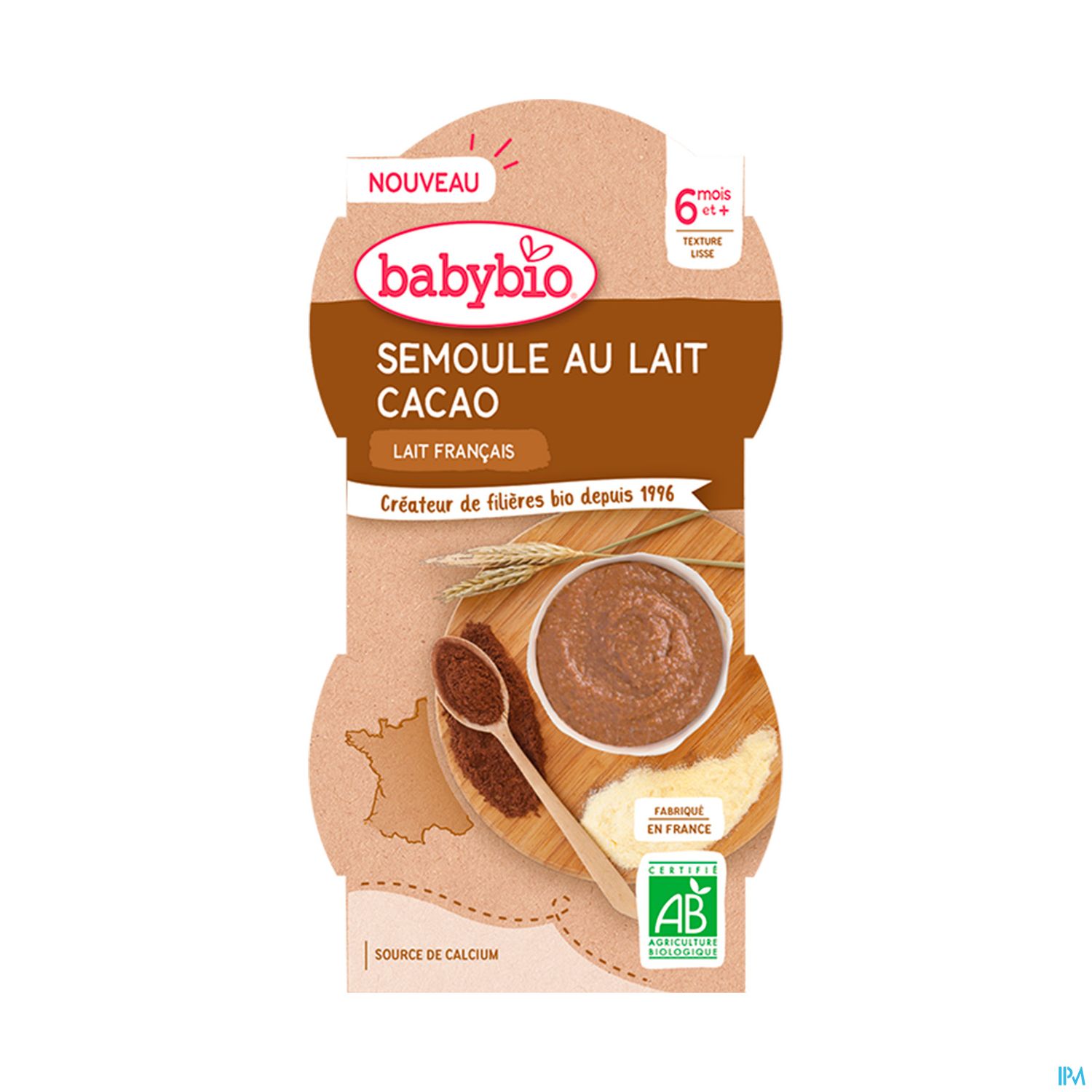 BABYBIO SEMOU/LAIT/CACAO 2X100G