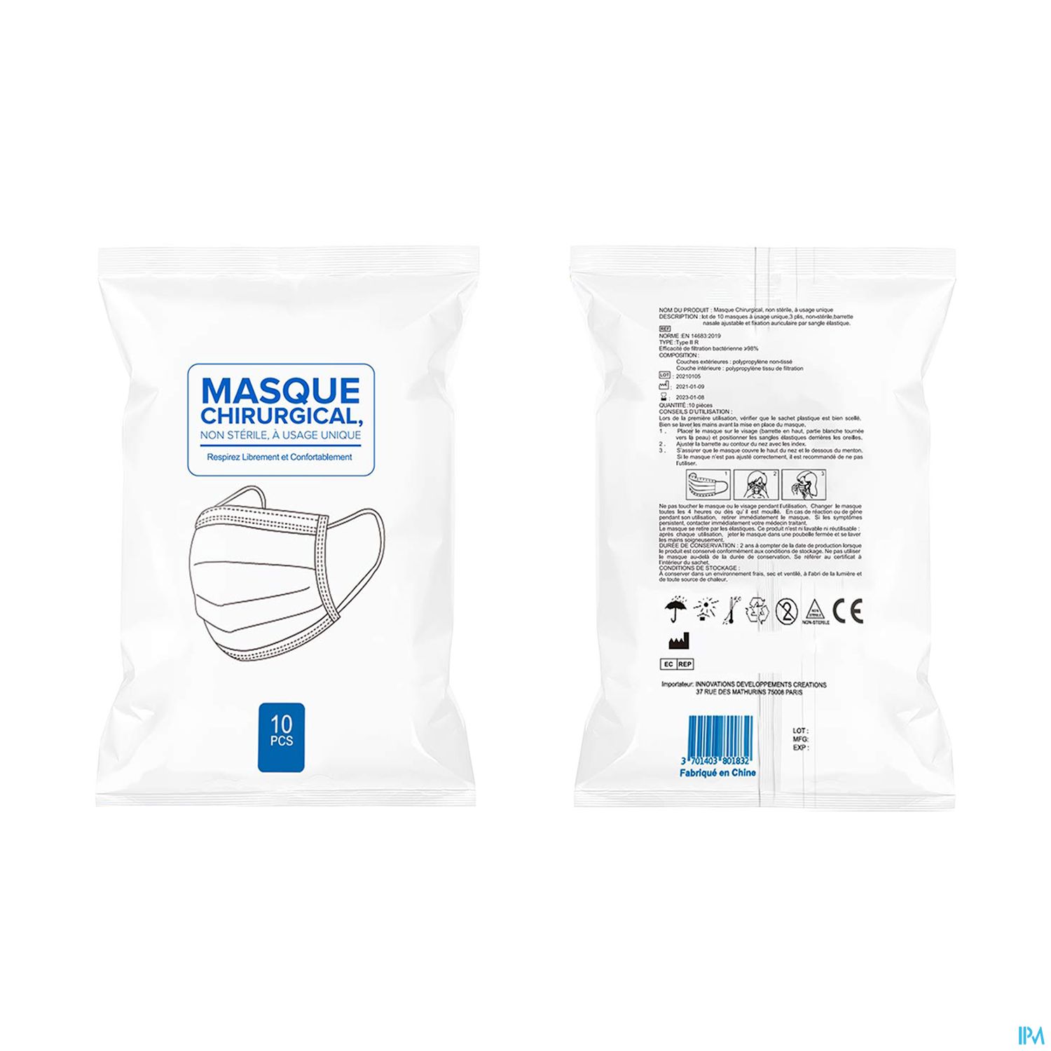 Feilikang Adulte Bleu Masque Chirurgical Type Iir
