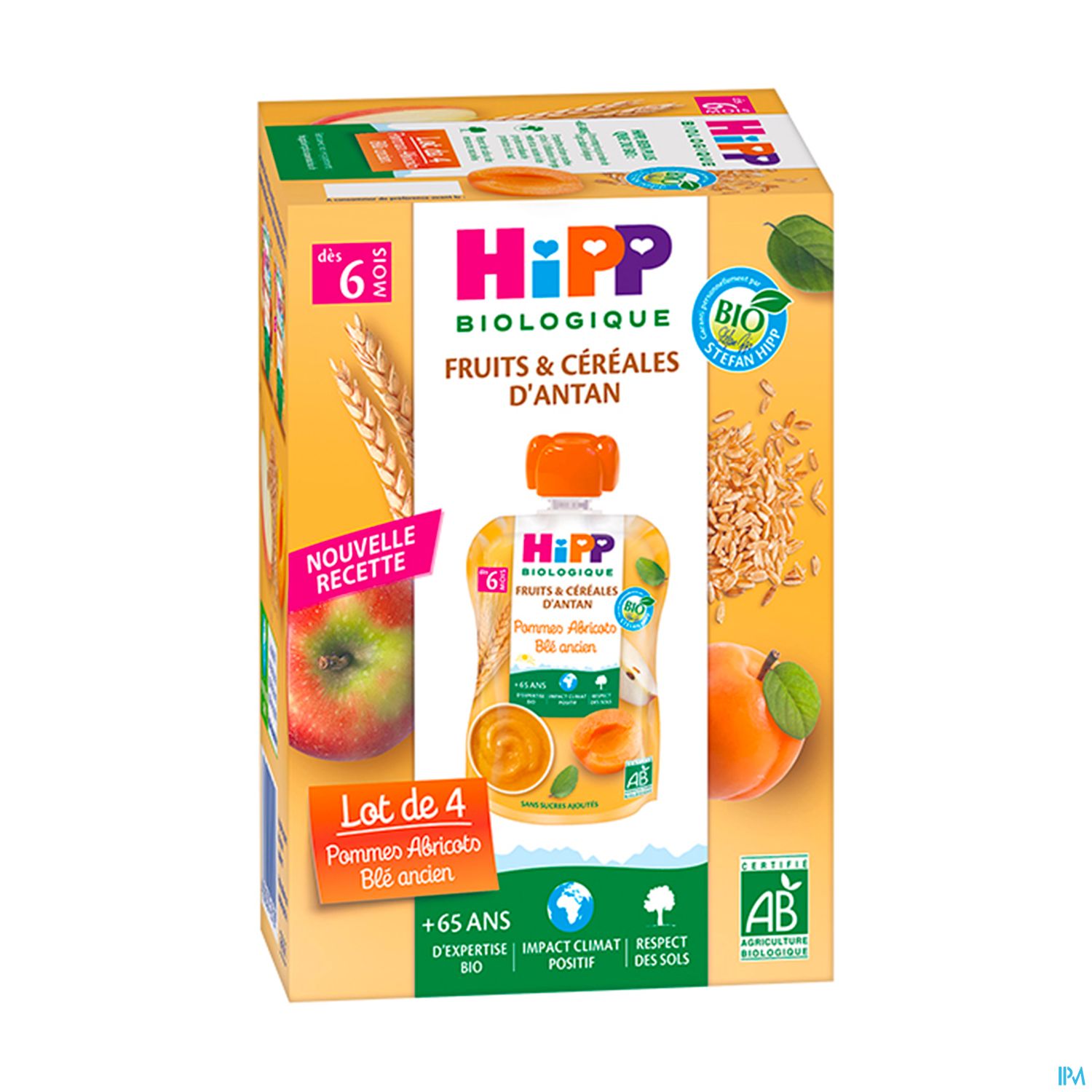 Hipp Fruits Et Cereales Antan Pomme Abricot Ble Ancien Bio Gourde 90g X4