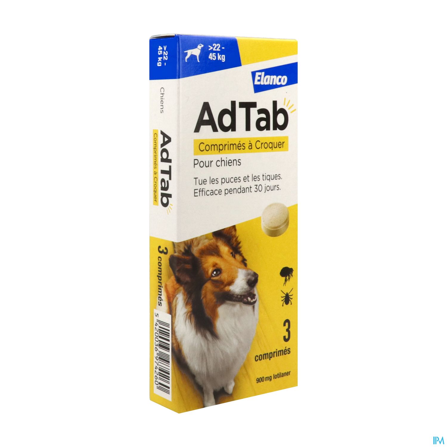 Elanco Adtab 900mg Antiparasitaire Chien 22/45kg Comprime 3