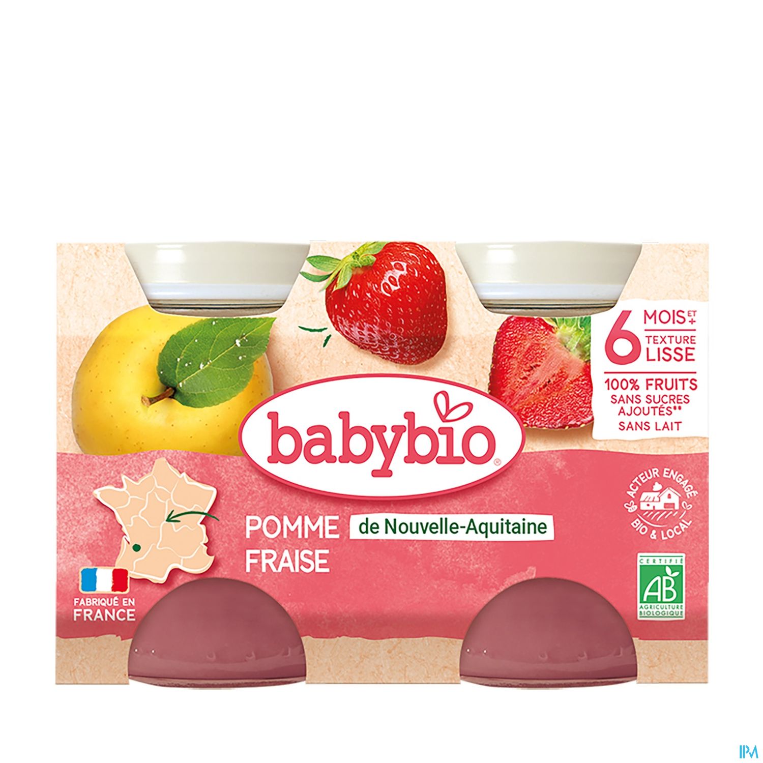 BABYBIO POMME/FRAISE 2X130G