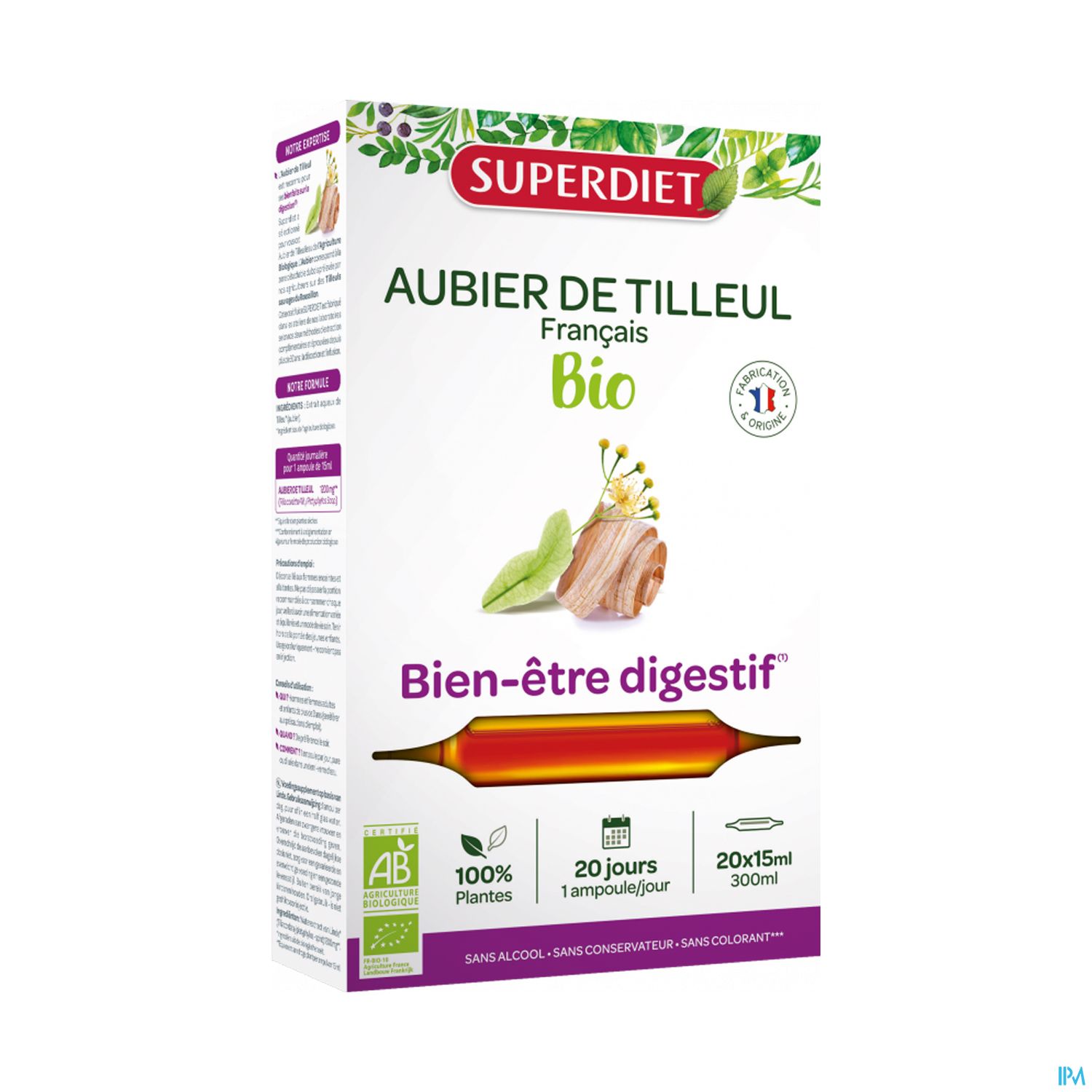 Superdiet Aubier De Tilleul Bio Ampoule Buvable 15ml 20
