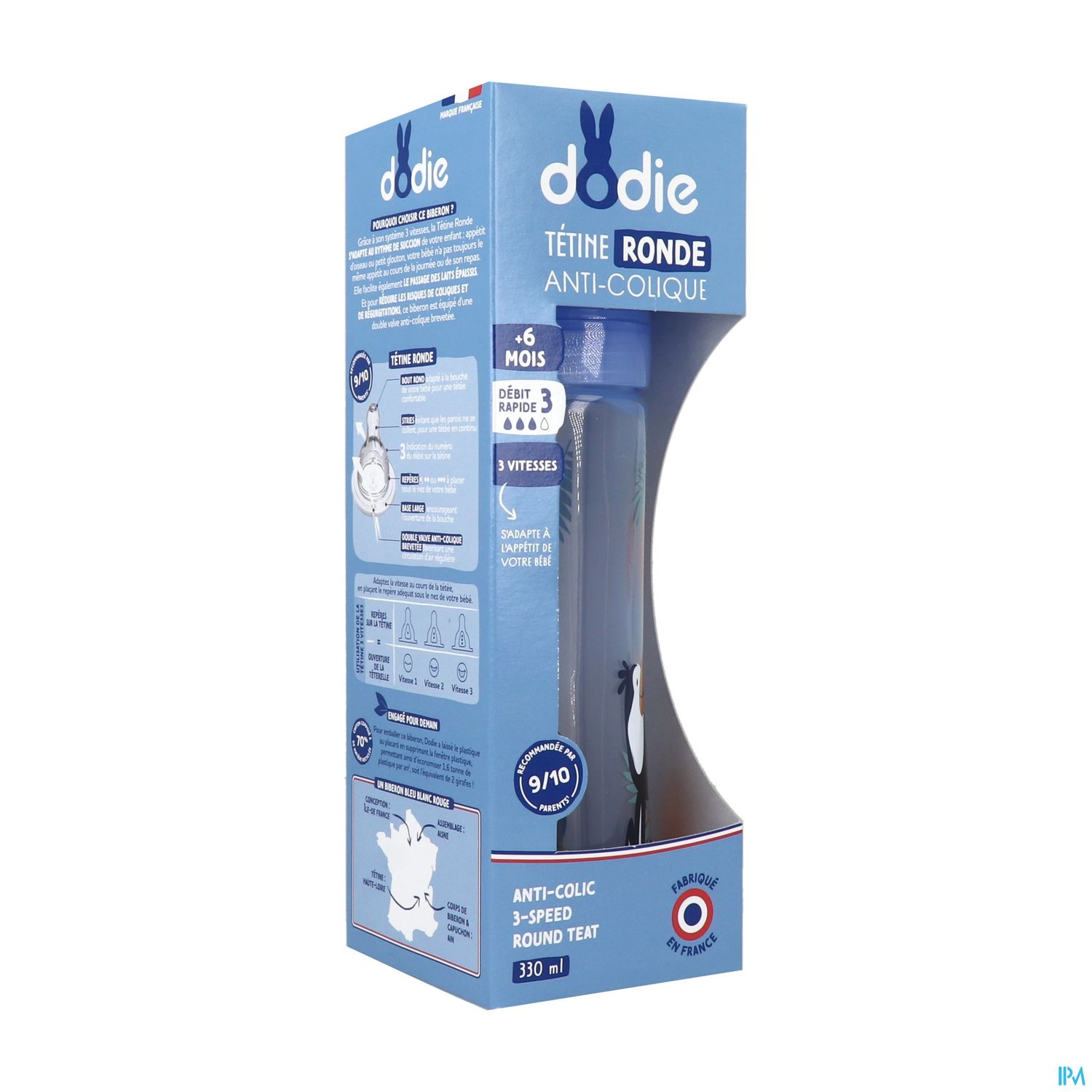 Dodie Initiation+ Biberon Anticolique Bleu Pompier +6mois 330ml