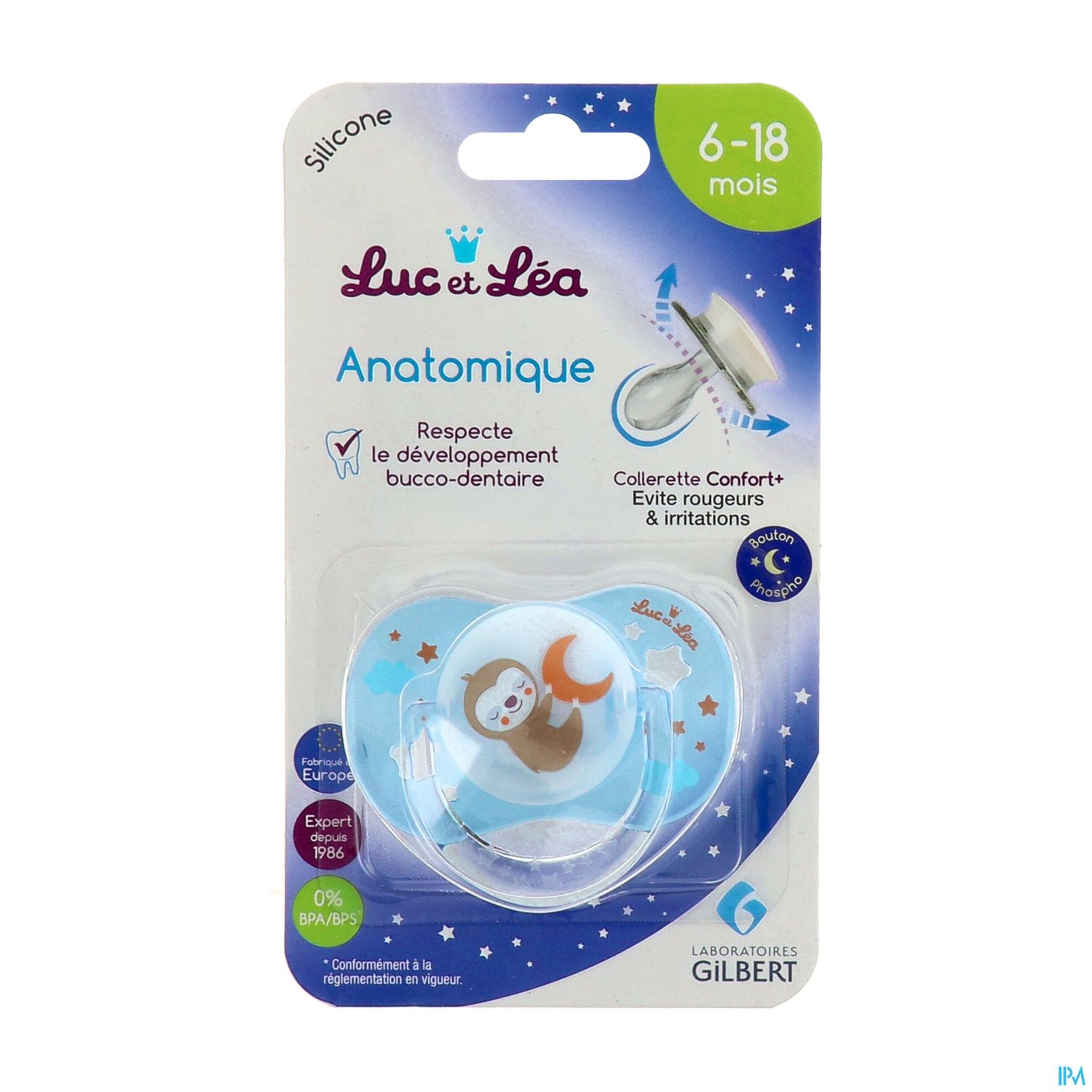 Luc Et Lea Sucette Anatomique Nuit Paresseux Anneau 6/18m