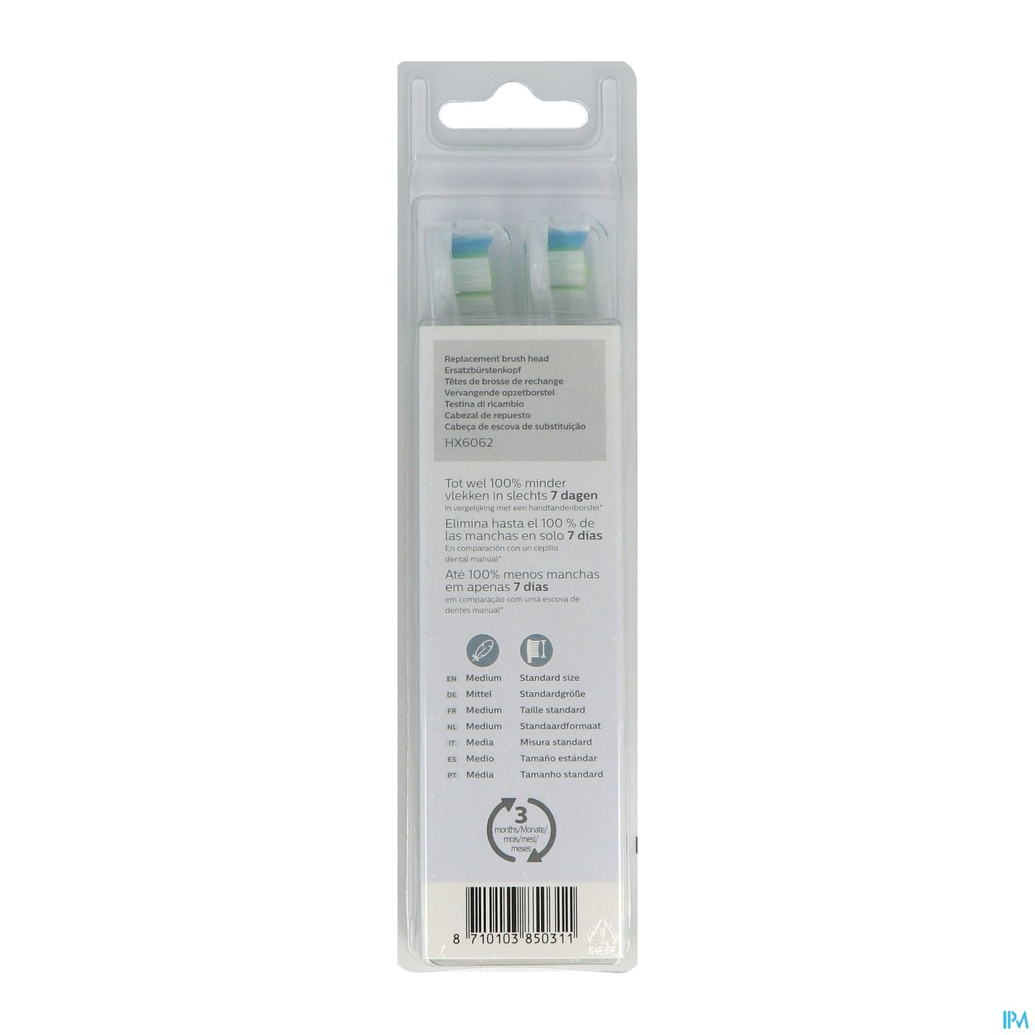 Sonicare Tete De Rechange Pour Brosse A Dents Electrique W2 White Brushsync Blanche Hx6062/10 X2