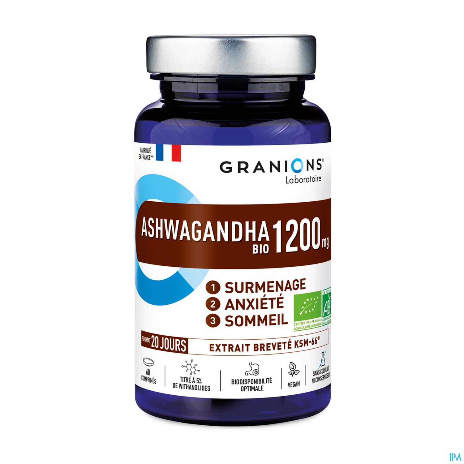 Granions Ashwagandha 1200mg Bio Surmenage Anxiete Sommeil Comprime 60