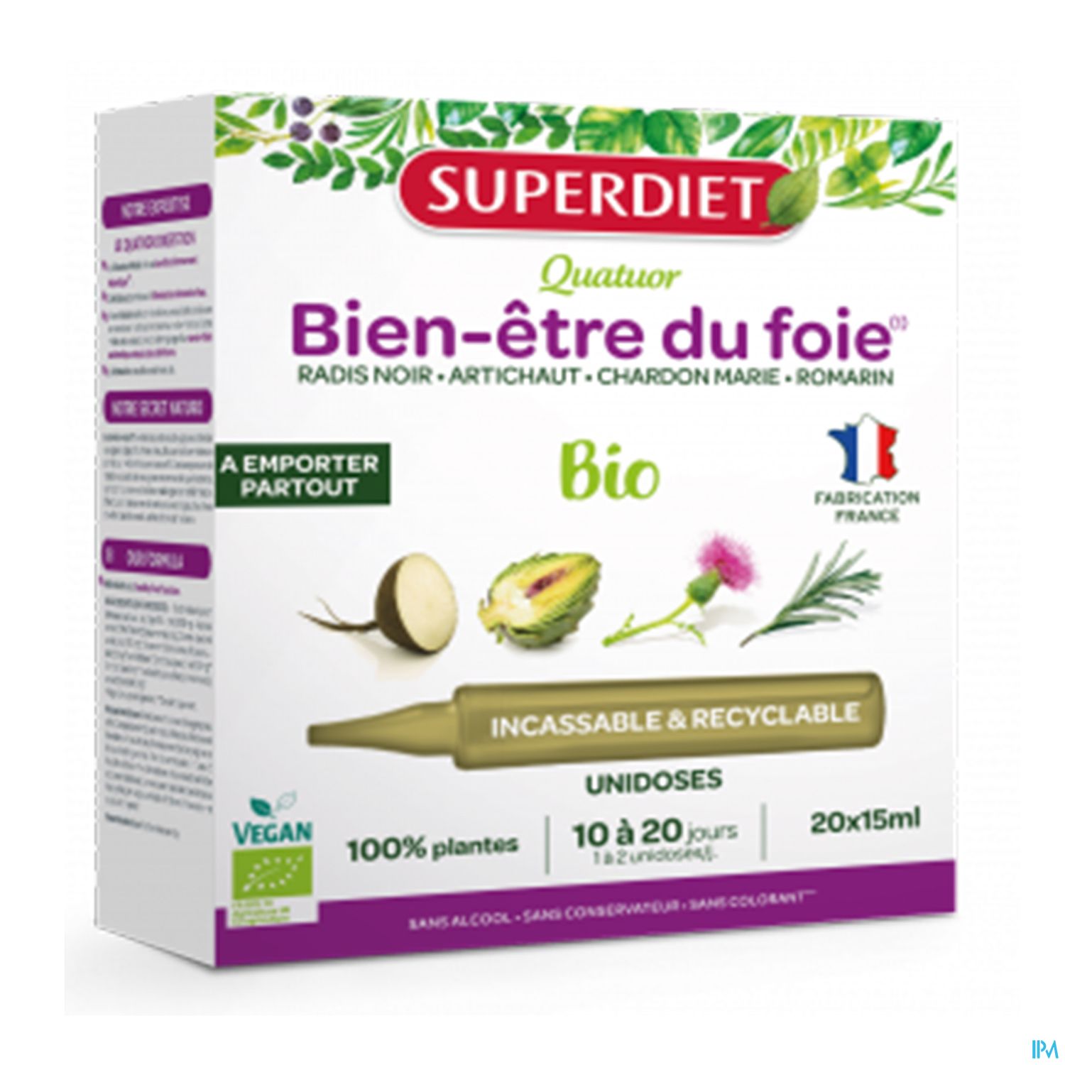 Superdiet Quatuor Digestion Bio Radis Noir Artichaut Chardon Marie Romarin Unidose 15ml 20