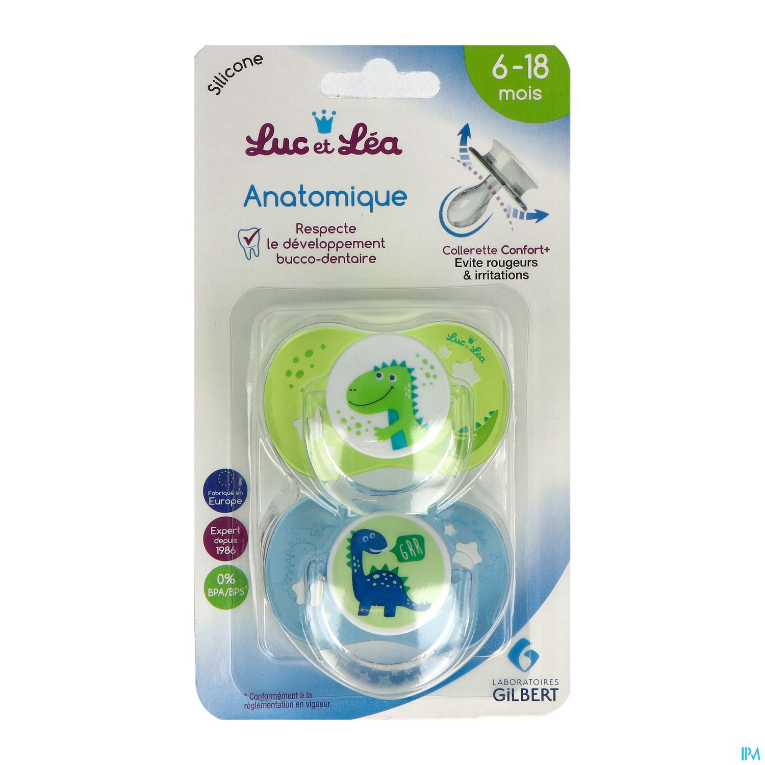 Luc Et Lea Sucette Anatomique Symetrique Dinosaures 6/18m X2