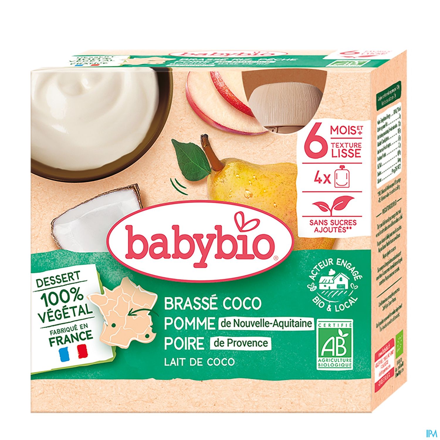 Babybio Brasse Vegetal Au Lait De Coco Pomme Poire De Provence Gourde 6m 85g X4