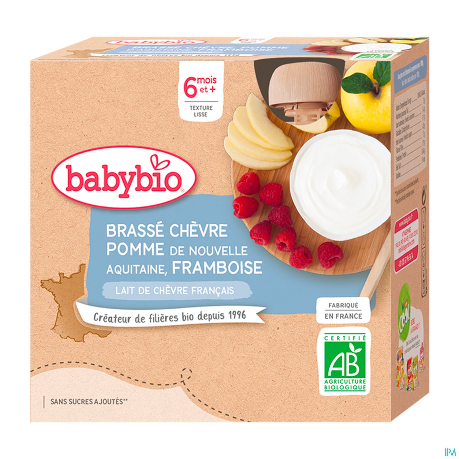 Babybio Brasse Au Lait De Chevre Francais Pomme Framboise Gourde 6m 85g X4