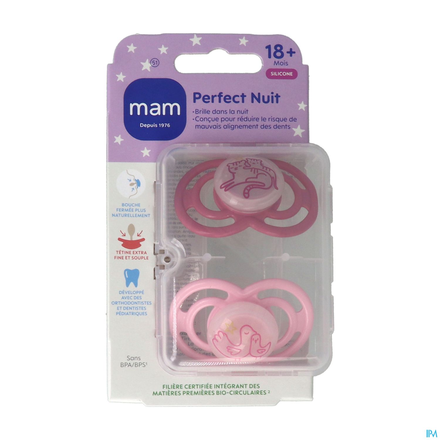 Mam Sucette Perfect Nuit Animaux +18m Silicone X2
