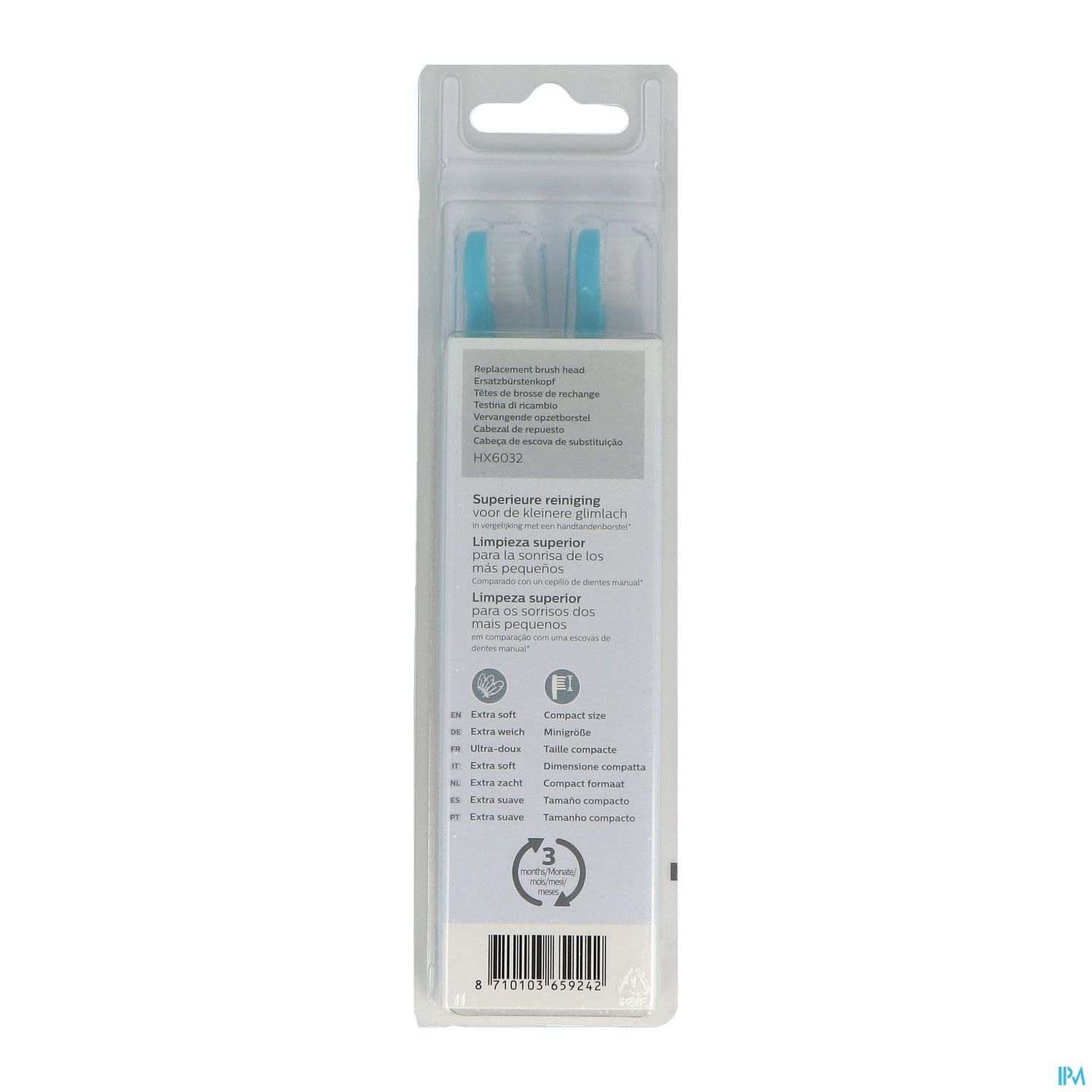 Sonicare Tete De Rechange Pour Brosse A Dents Electrique For Kids Compact 3ans+ Hx6032/33 X2