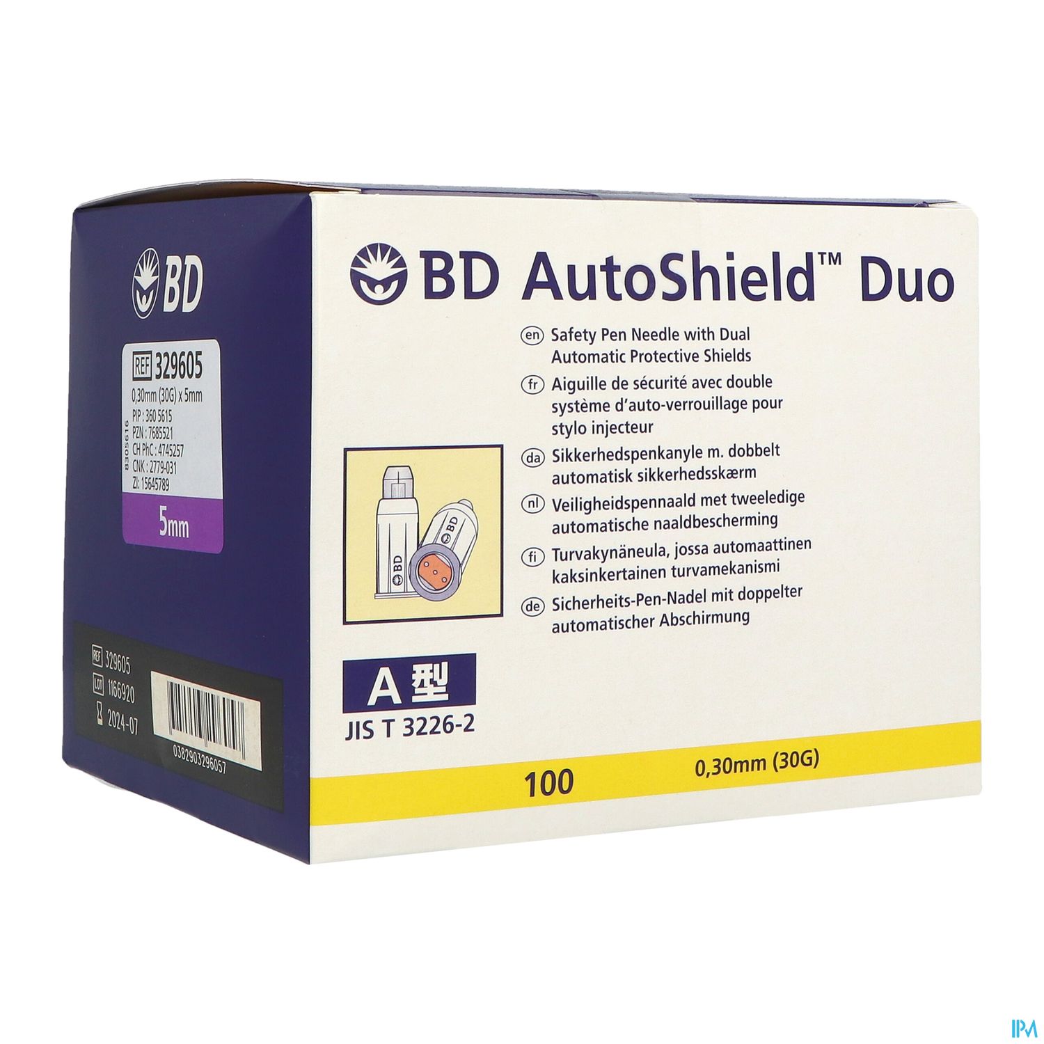 BD AUTOSHIELD DUO   Aiguille securisee pour stylo injecteur. double protection. 5mm. bt 100