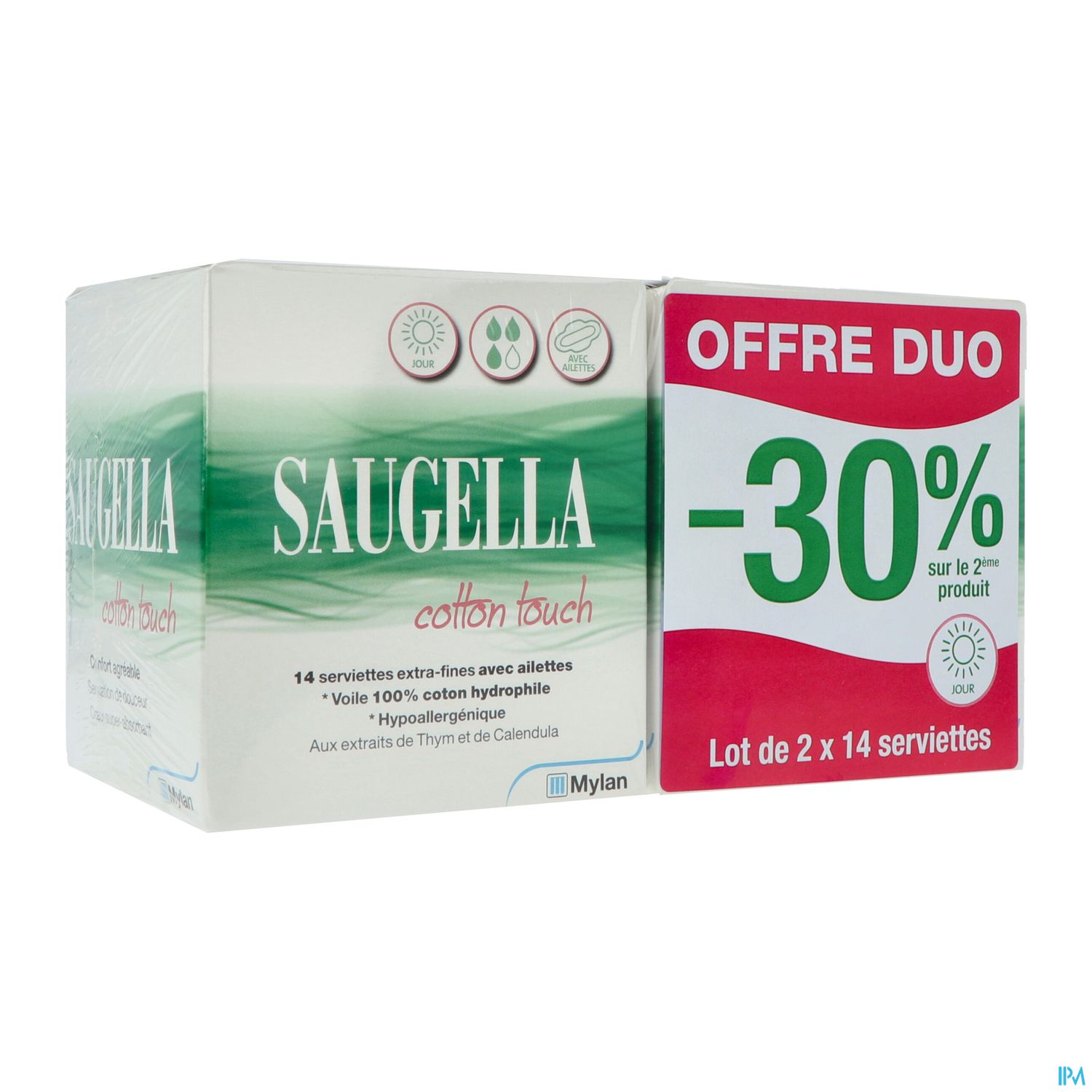 Saugella Cotton Touch Serviette Jour 14 X2