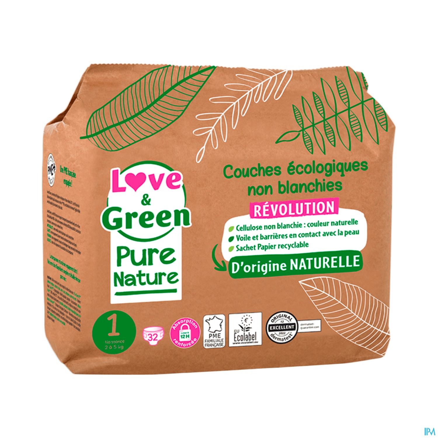 Love Green Pure Nature Couche Certifiee Ecolabel Et Hypoallergenique T1 X32