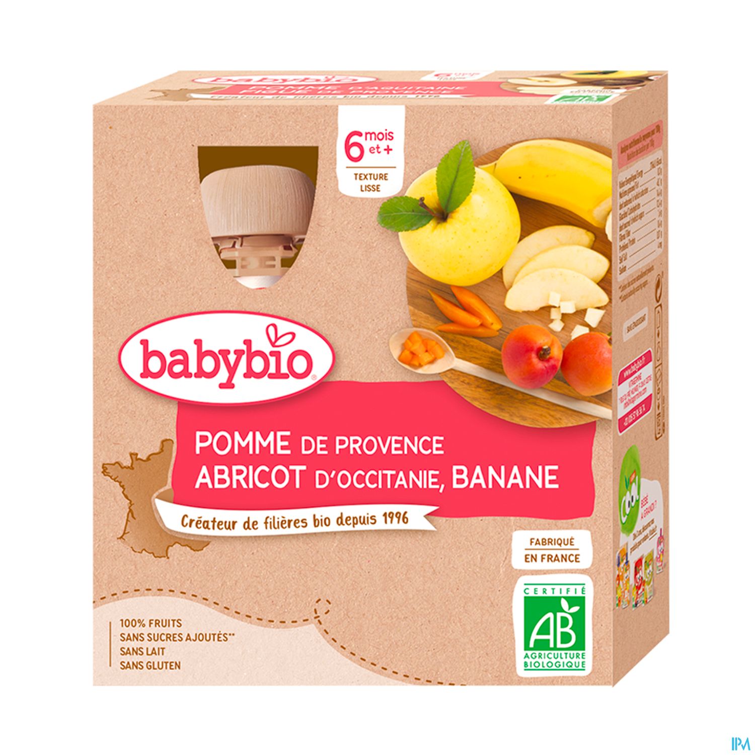 Babybio Pomme Aquitaine Abricot Banane 6m 90g X4