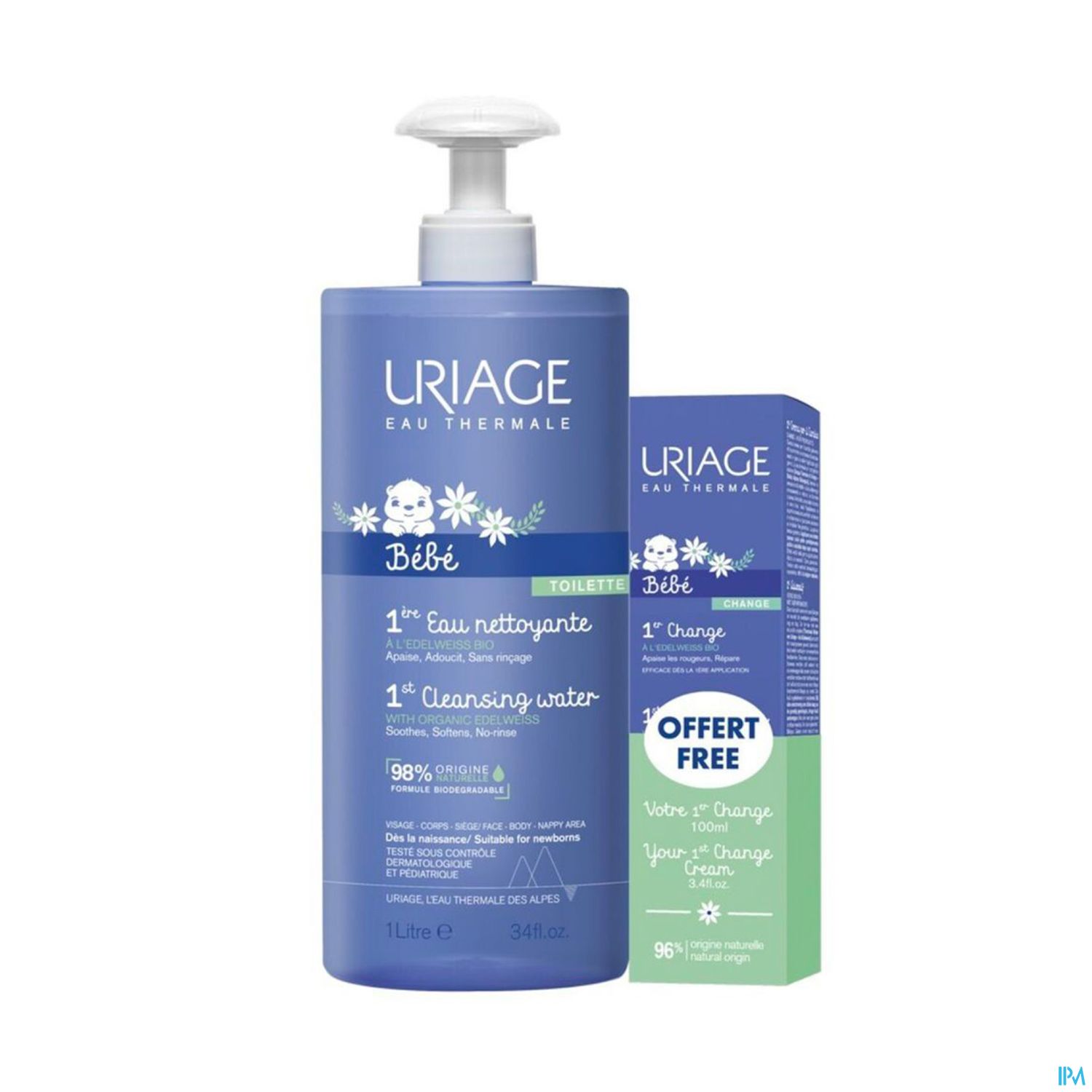 Uriage Bebe 1ere Eau Nettoyante 1l + Creme Change 100ml Offert