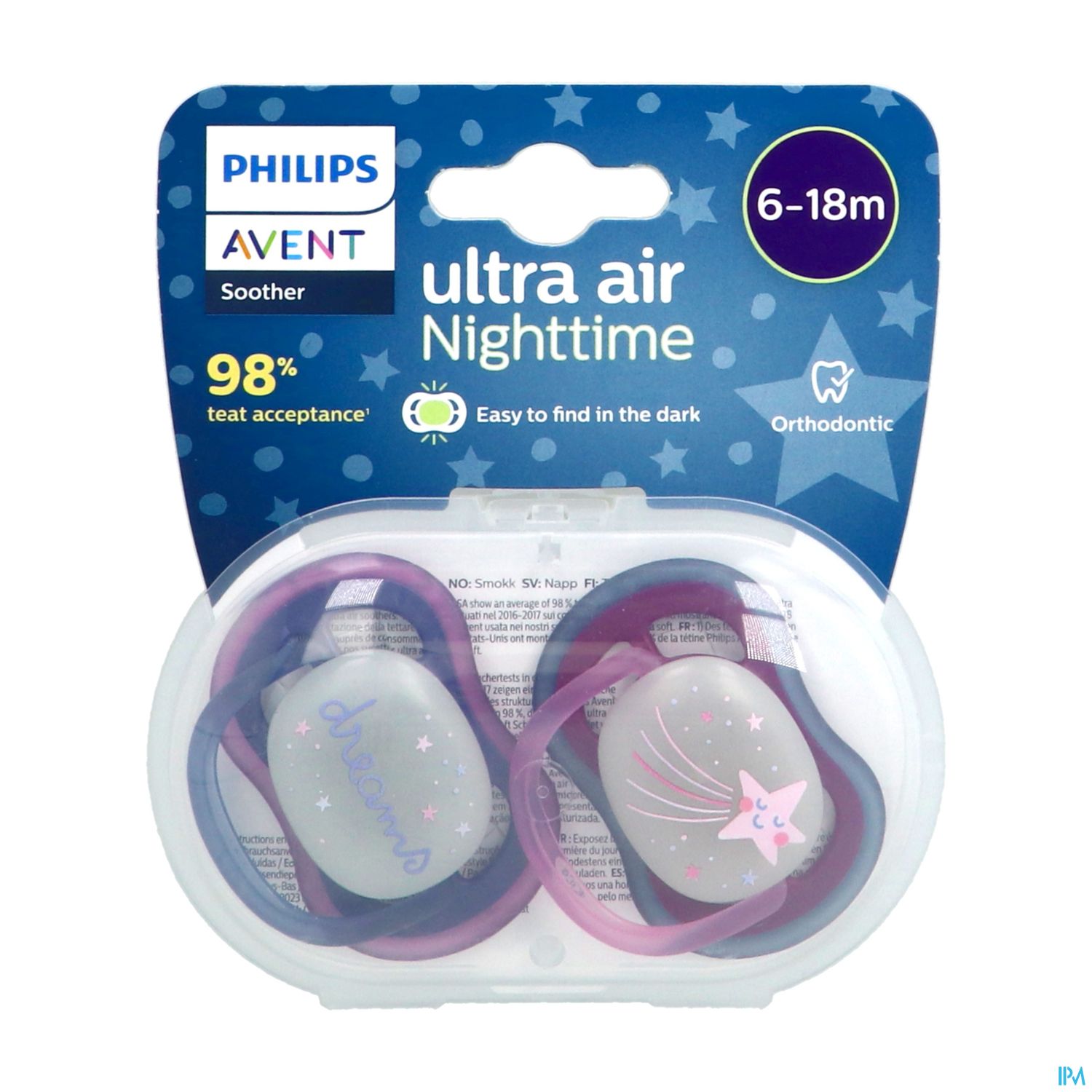 Avent Sucette Ultra Air Nuit 6/18mois X2
