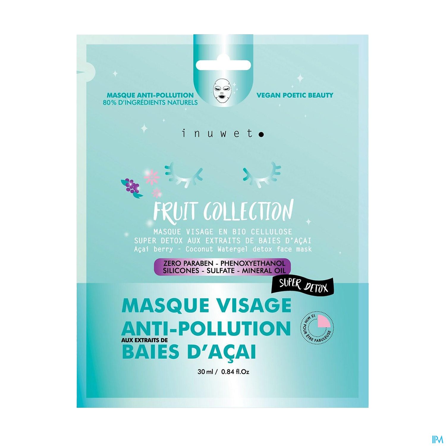 Inuwet Masque Visage Fruit Collection Hydratation Baies D Acai 30ml