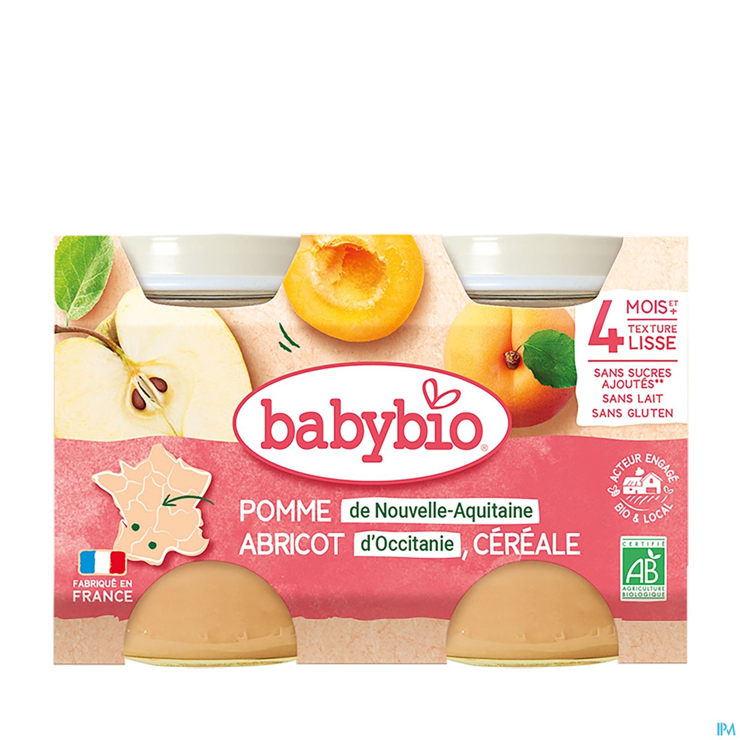 BABYBIO POMM/ABRICO/CEREALE 2X130G