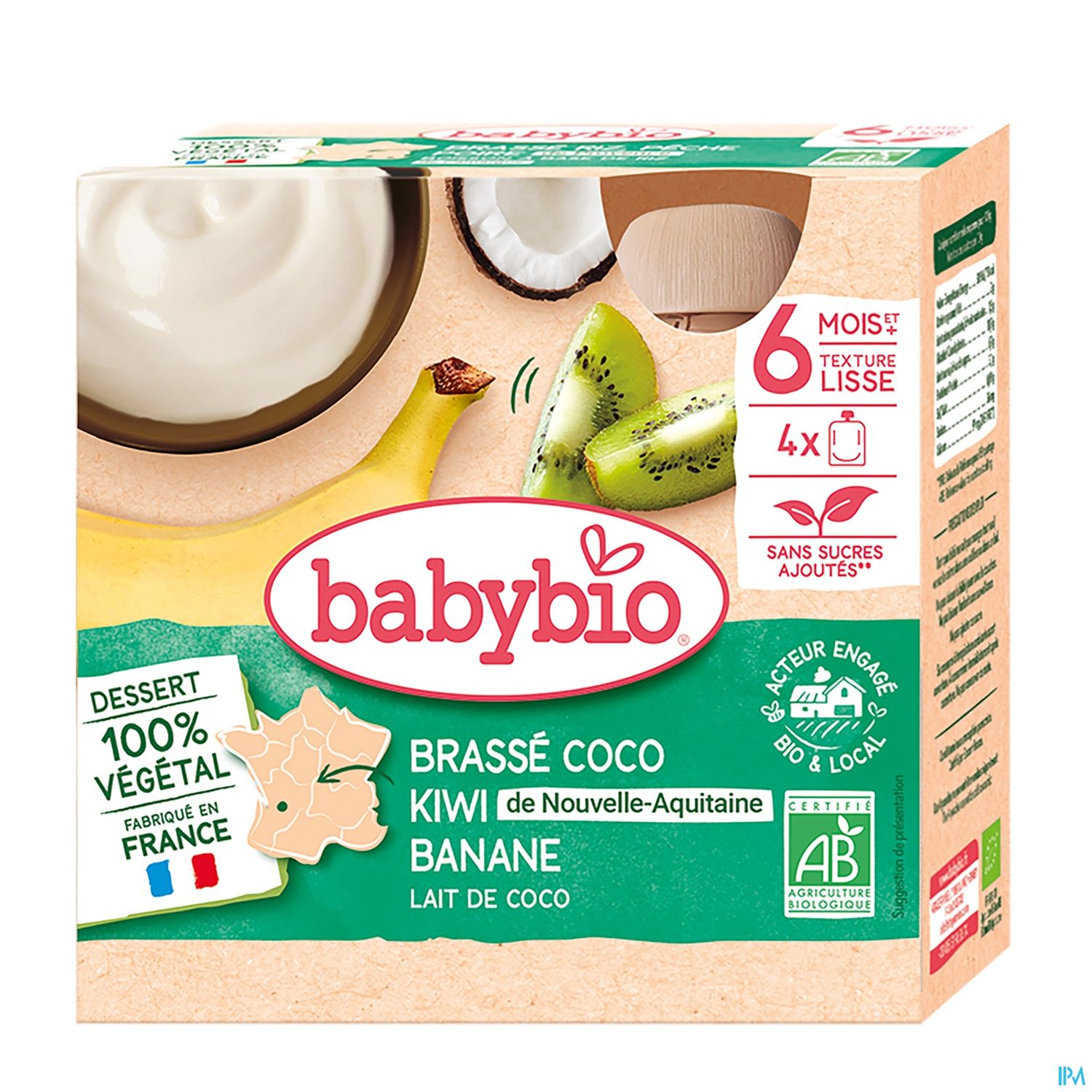 Babybio Brasse Vegetal Au Lait De Coco Kiwi Banane Gourde 6m 85g X4