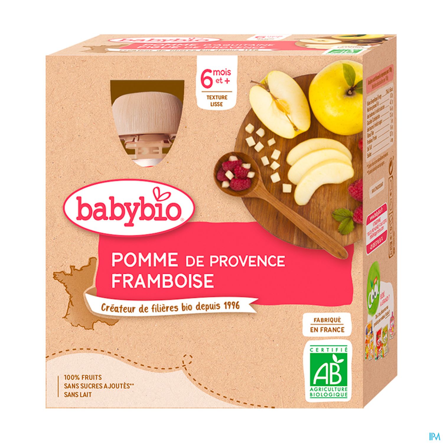 BABYBIO GOURD POMME/FRAMB 4X90G