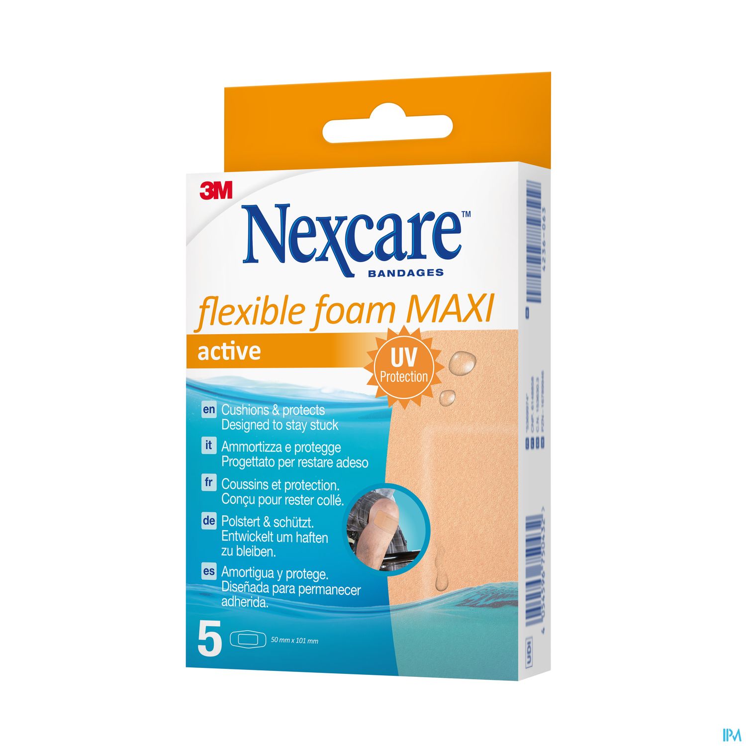3m Nexcare Active 360 Maxi+ Pansement Support Mousse Lavable 5 Coudes Et Genoux 50mm X 101mm