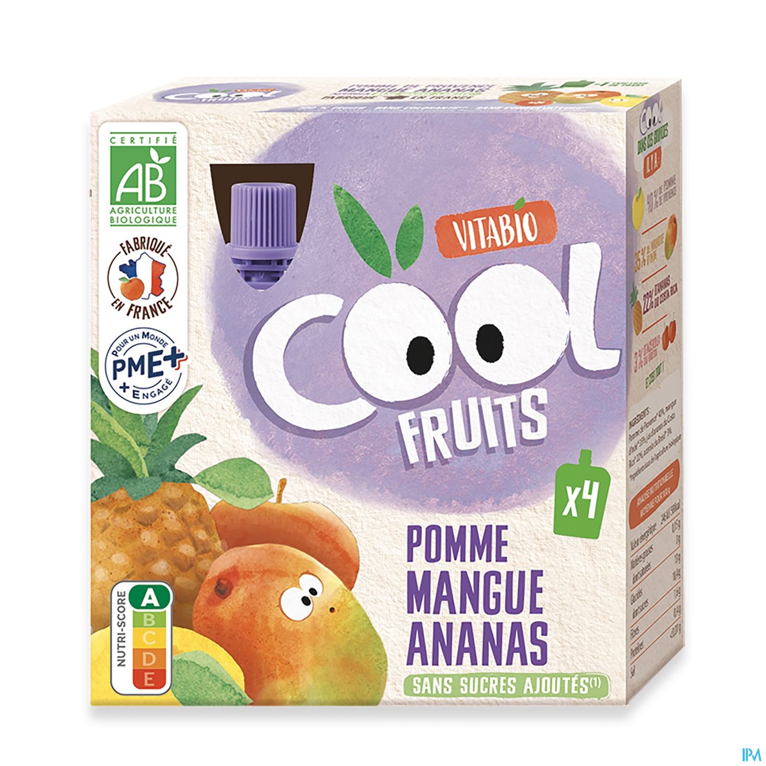 Cool Vitabio Fruits Pomme De France Mangue Ananas Gourde 90g X4