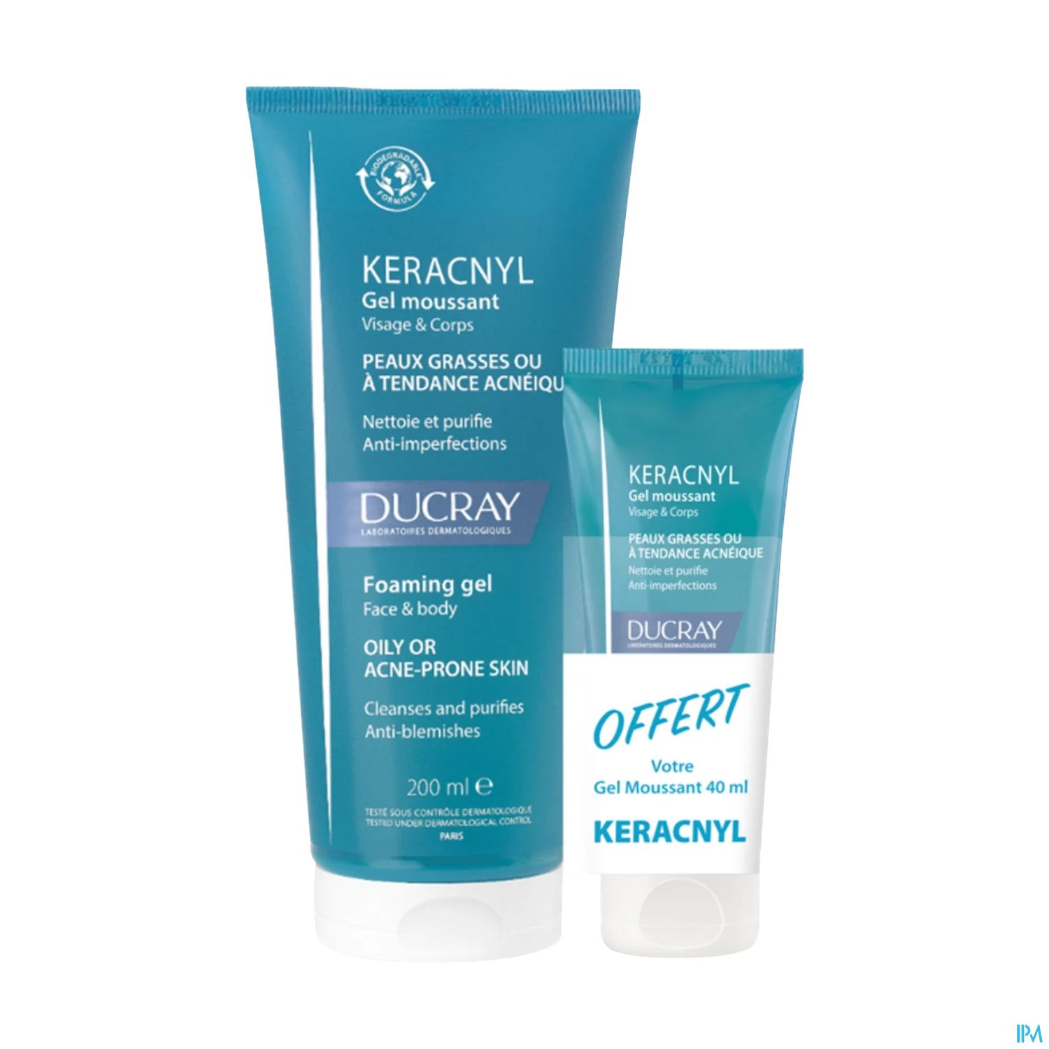Ducray Keracnyl Gel Moussant Visage Et Corps 200ml + Gel 40ml Offert
