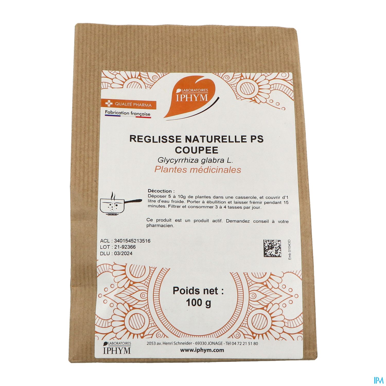 REGLISSE NAT IPHYM COUPEE 100G