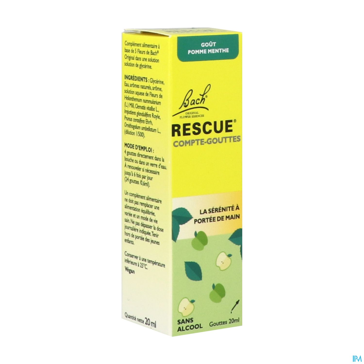 Rescue Bach Compte Gouttes Gout Pomme Menthe 20ml