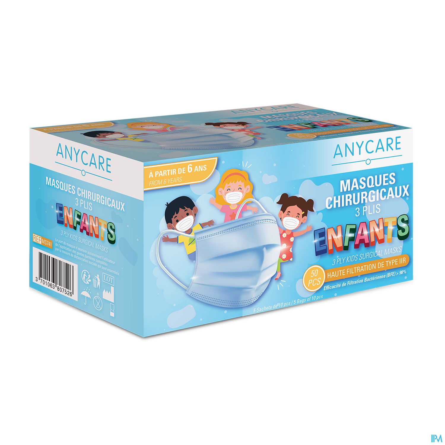 Anycare Masque Chirurgical 3plis Enfant 50