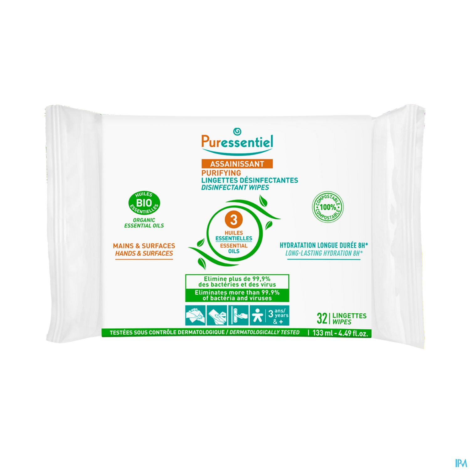 Puressentiel Lingette Desinfectante Mains Surfaces X32