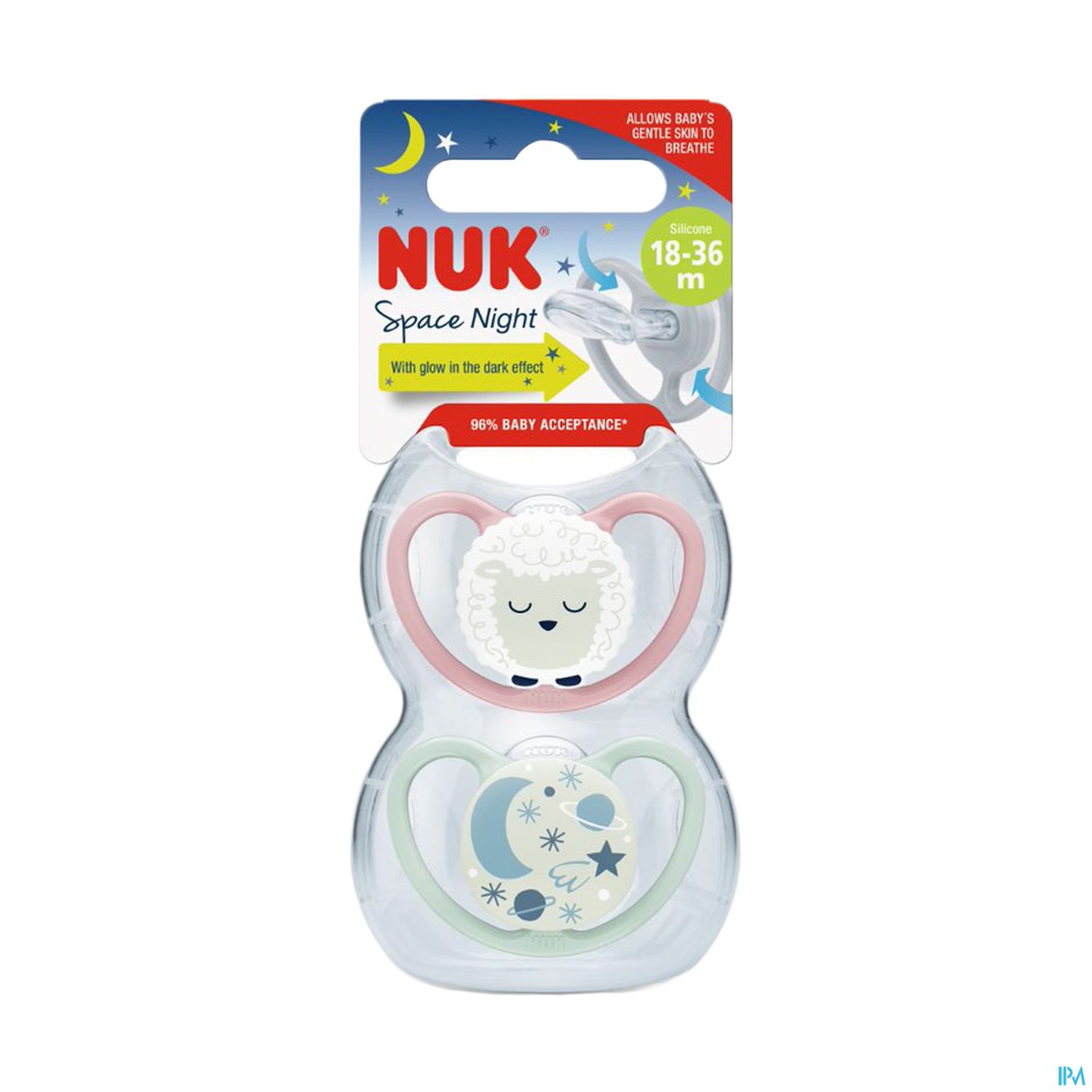 Nuk Sucette Silicone Space 18/36m Nuit Fille X2