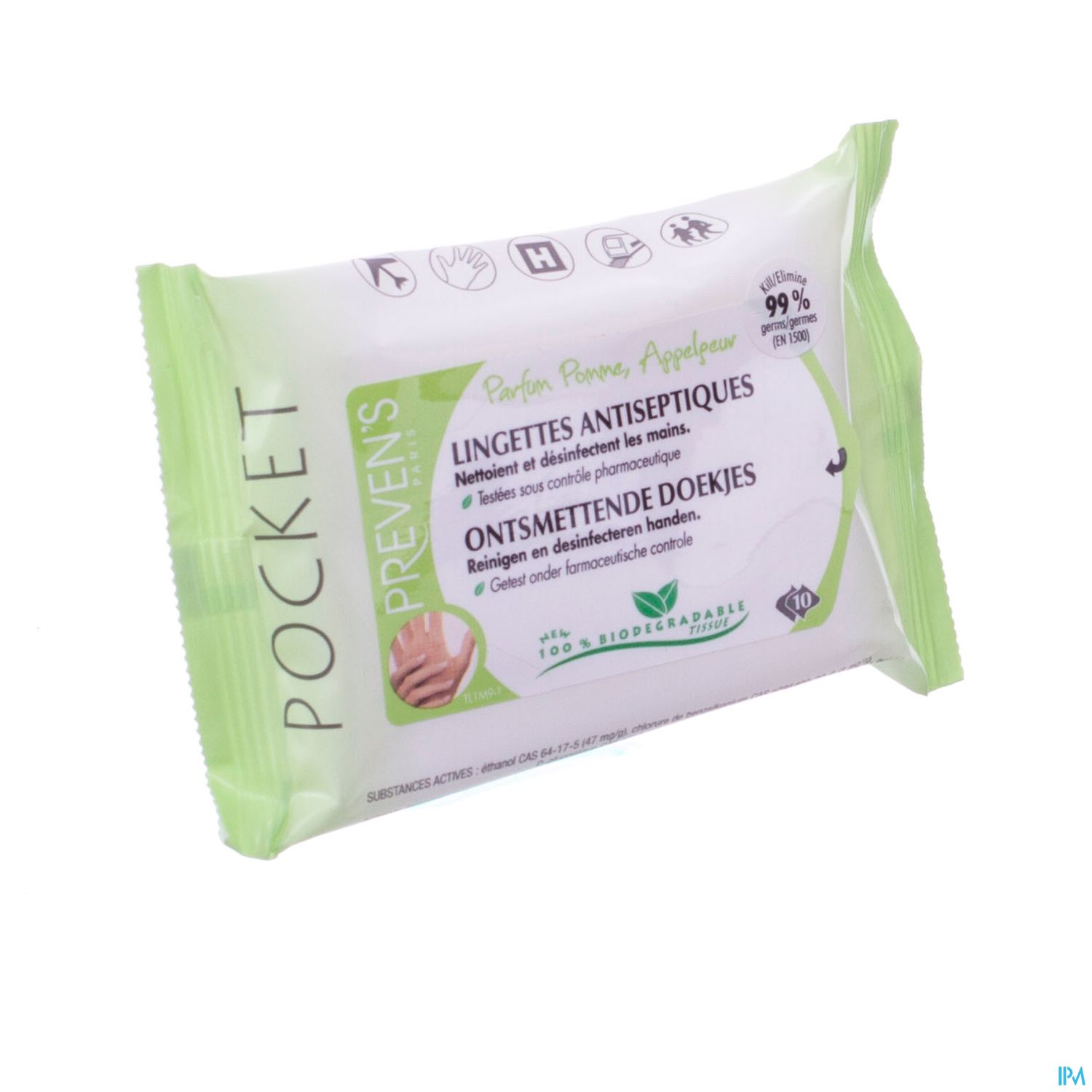 Prevens Pocket Lingette Antiseptique Pomme 10
