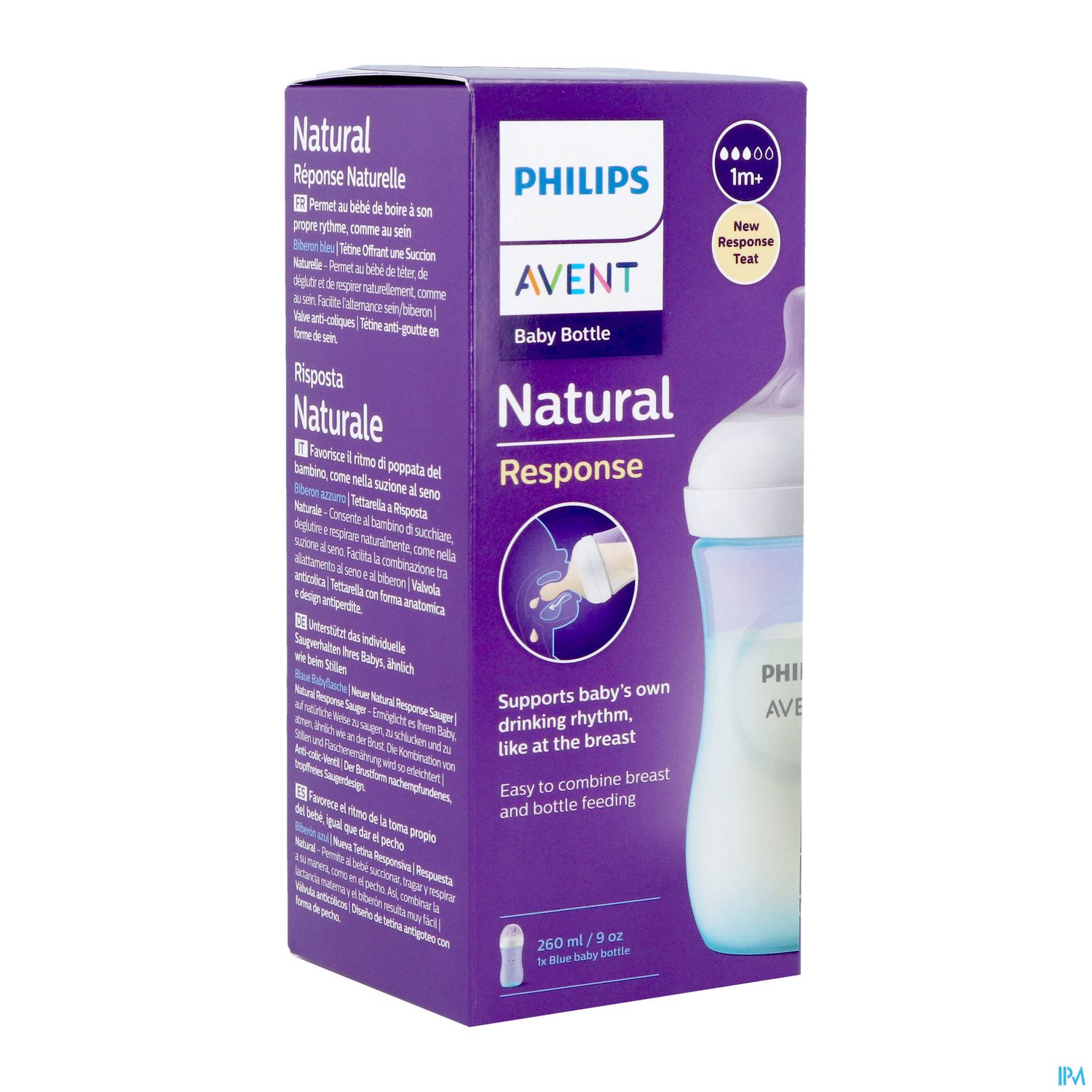BIB AVENT NAT RESPONSE 260ML BLEU