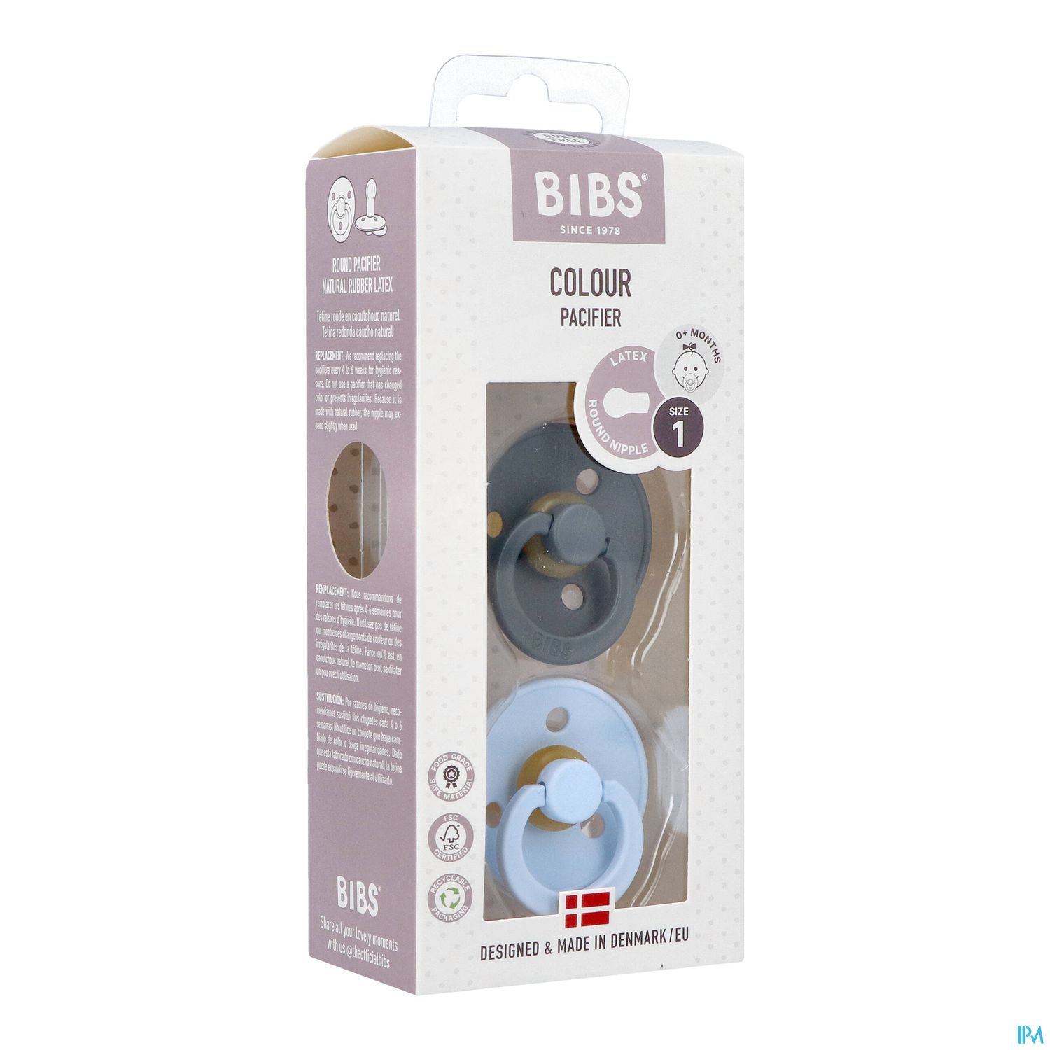 Bibs Tetine Cerise Latex Gris Bleu T1 0/6mois X2
