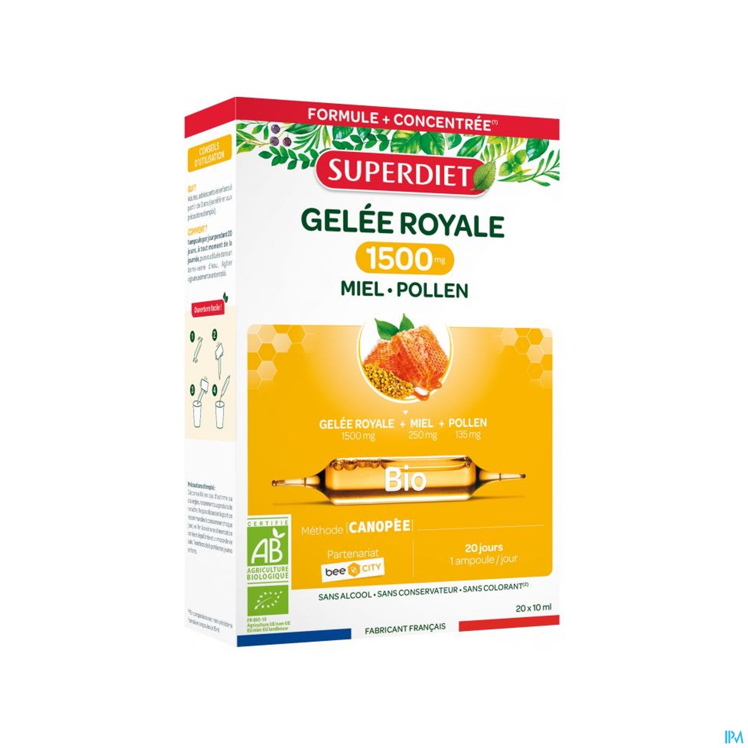 Superdiet Gelee Royale Miel Pollen Bio Ampoule Buvable 15ml 20