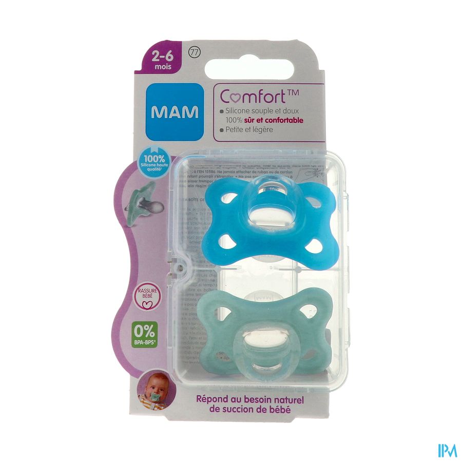 SUCET MAM COMFORT SIL BLEU 2-6M X2