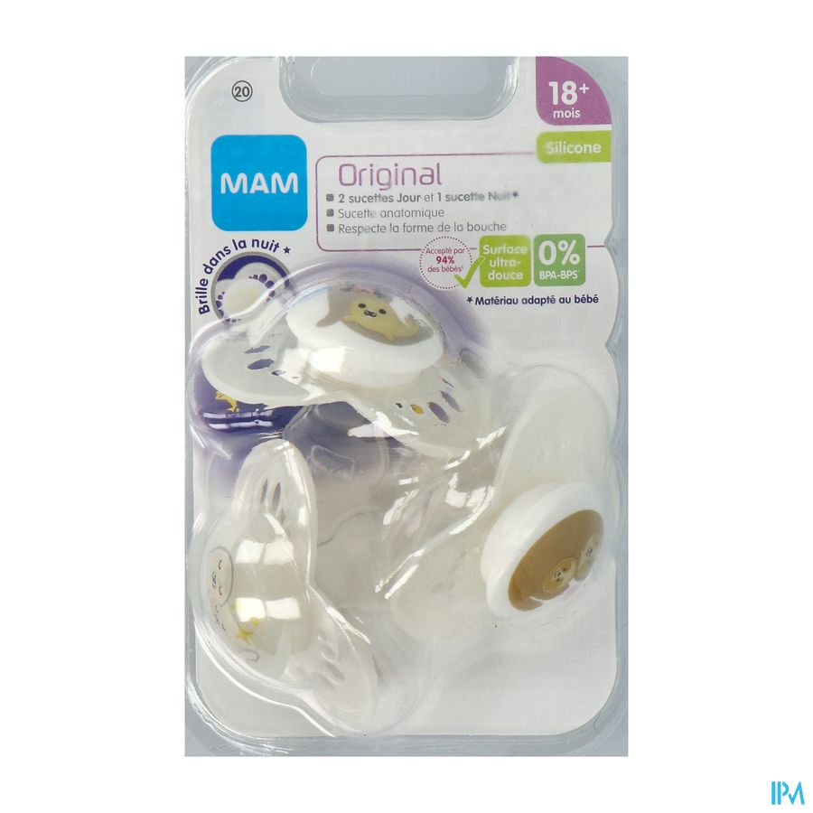 Mam Sucette Anatomique Silicone Original Unisexe +18m N20 X3