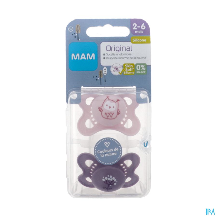 Mam Sucette Anatomique Silicone Original Couleurs De La Nature Motif 2/6m Boite Sterilisation N39 X2