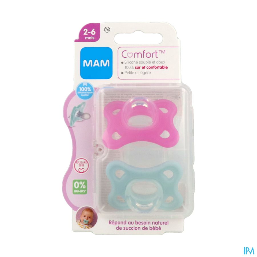 SUCET MAM COMFORT SIL ROSE 2-6M X2