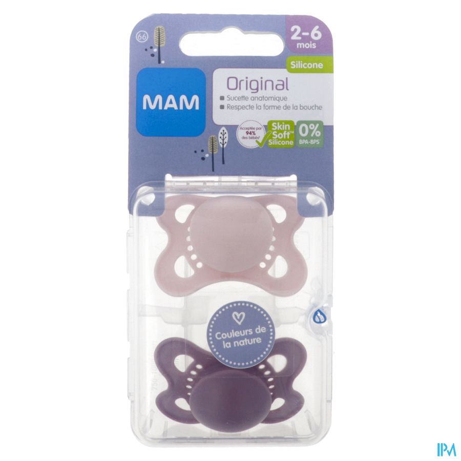 Mam Sucette Anatomique Silicone Original Couleurs De La Nature Unie 2/6m Boite Sterilisation N66 X2