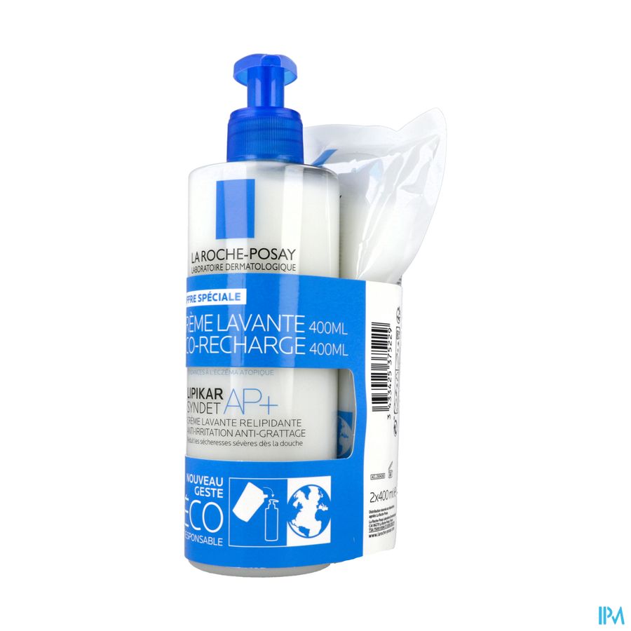 La Roche Posay Lipikar Syndet Ap+ Creme Lavante Antiirritations 400ml + Ecorecharge 400ml