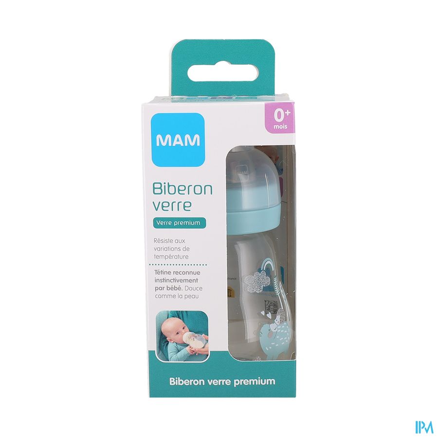 BIB MAM VERRE TETIN DEB1 BLEU170ML